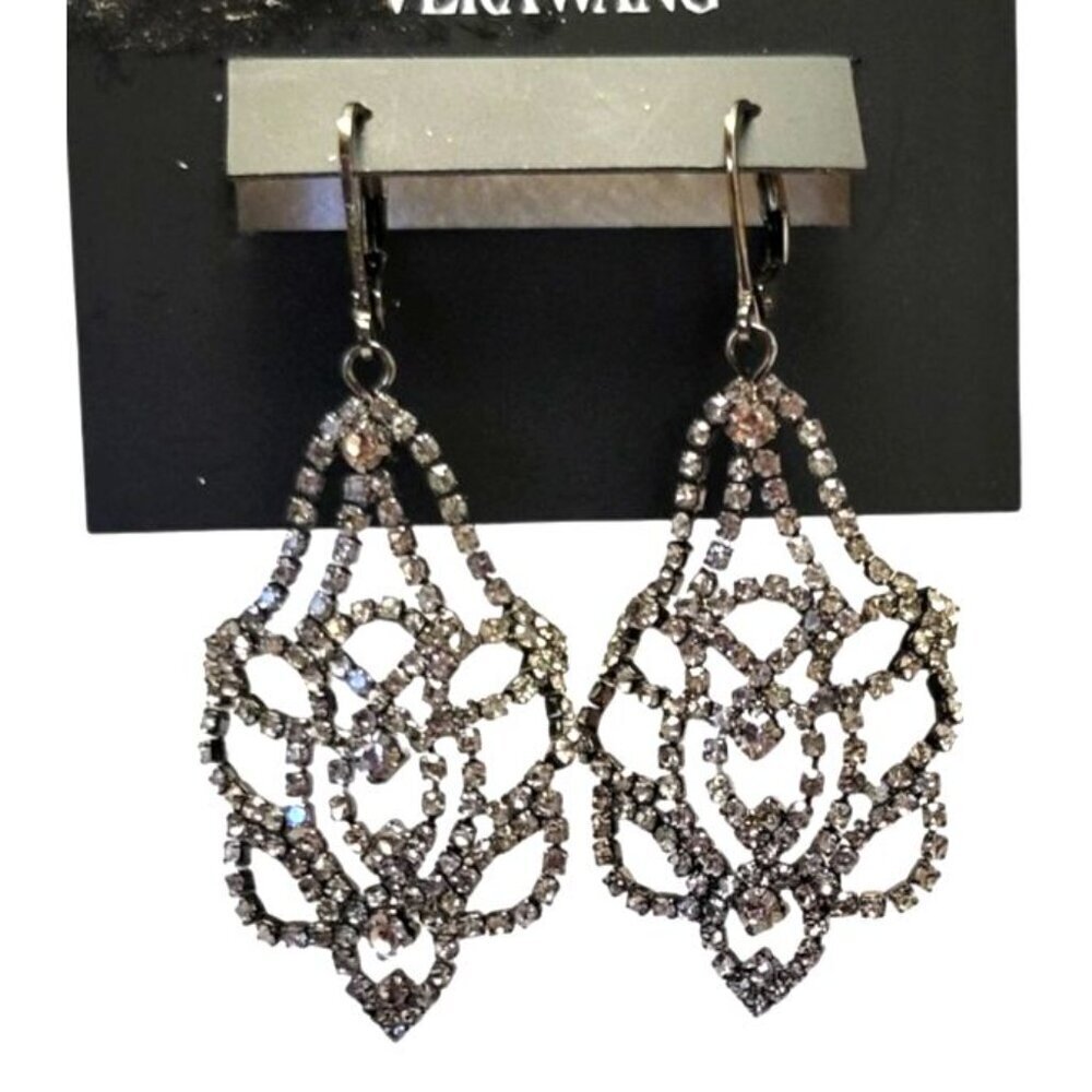 SIMPLY VERA WANG Black Diamond Dress Unique Artistic Earrings Dangle Jewelry - Picture 2 of 2